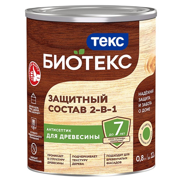 средство деревозащитное TEKC Bioteks 2-в-1 0,8л бесцветное, арт.700008161