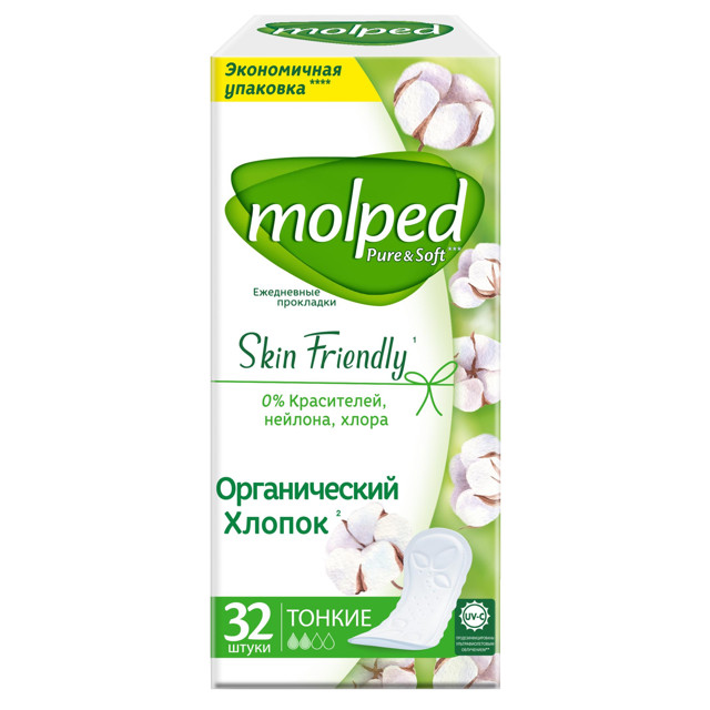 прокладки MOLPED Pure&Soft Skin Frendly Органический Хлопок тонкие 32шт