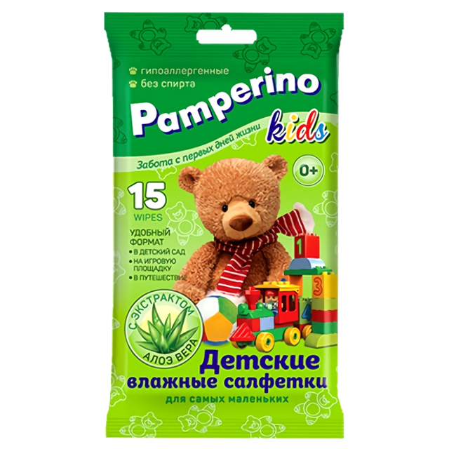 салфетки влажные PAMPERINO Kids Алоэ вера 15шт детские