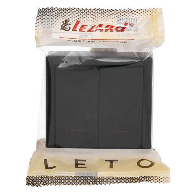 выключатель 2-клавишный LEZARD Leto с подсветкой чёрный бархат