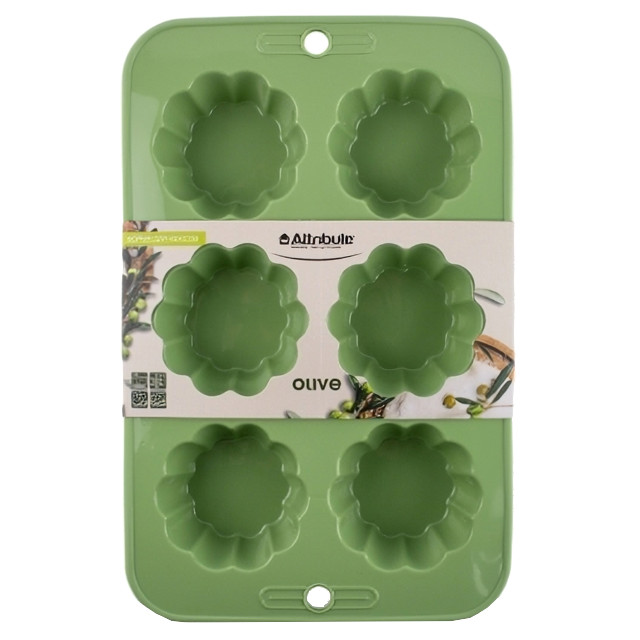 форма для выпечки ATTRIBUTE Olive 28х19см 6ячеек прямоугольная для кексов силикон