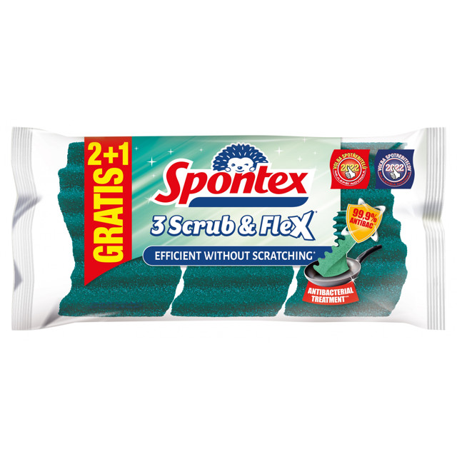 набор губок SPONTEX Scrub&Flex 3шт 11х7х2см поролон, абразив