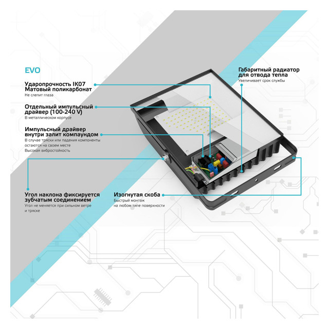 прожектор GAUSS EVO 100Вт LED 10000Лм 6500K 240В IP65 черный