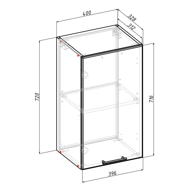 шкаф навесной Бергамо 720х400х312 мм 1 дверь МДФ/ЛДСП