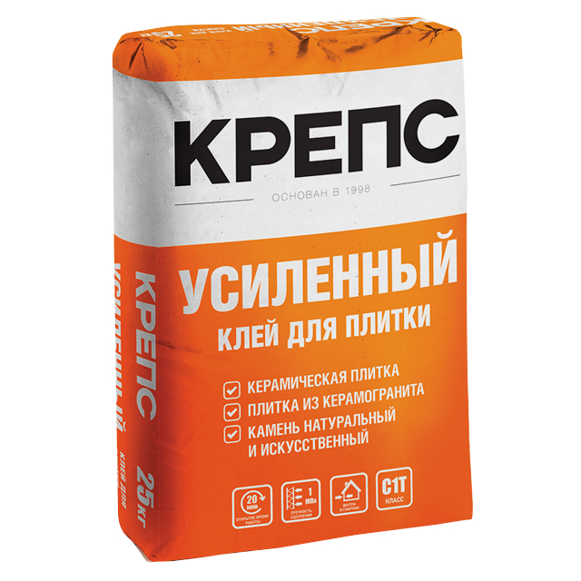 клей для плитки Крепс усиленный 25кг, арт.крепс усилен.25к