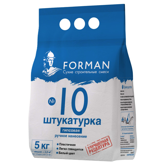 штукатурка гипсовая для внутр.работ FORMAN 10 пластичная ручн. 5кг