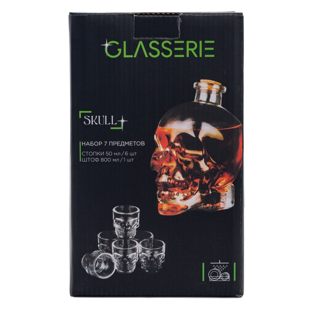 набор GLASSERIE Skull штоф 800мл + 6 стопок 50мл стекло