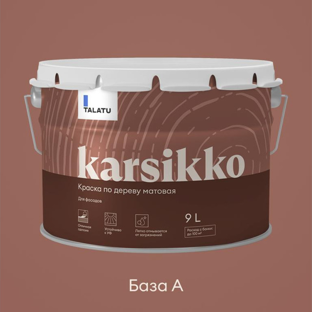 краска полиакриловая TALATU Karsikko База А по дереву для фасадов 9л белая, арт.S1212001010