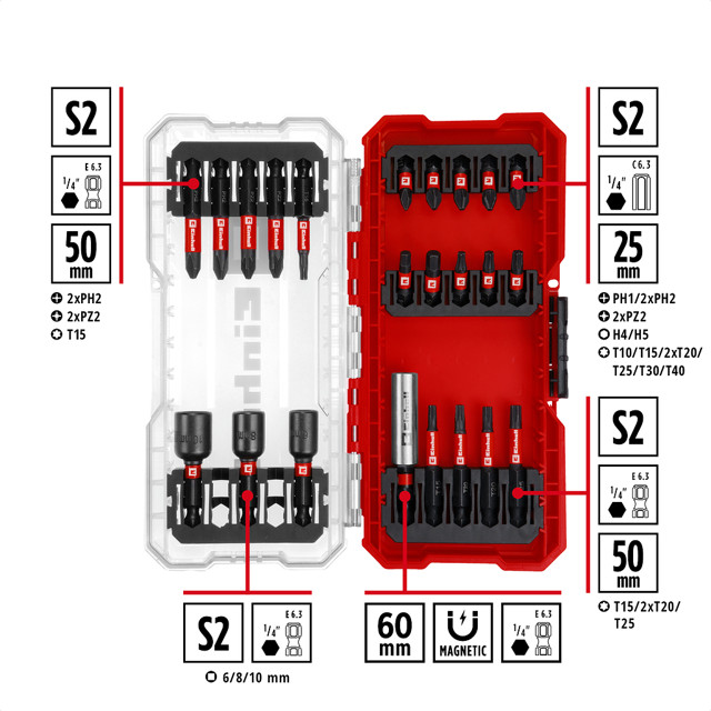 набор бит и головок EINHELL 28 предметов ударопрочные с держателем