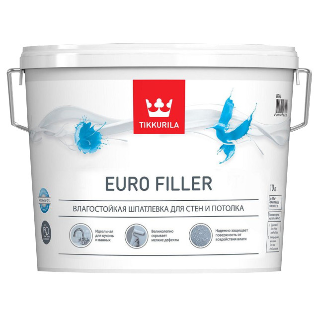 шпатлевка готовая TIKKURILA Euro Filler влагостойкая 10л, арт.700012221