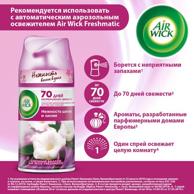 освежитель воздуха AIR WICK Нежность шелка и лилии 250мл сменный блок