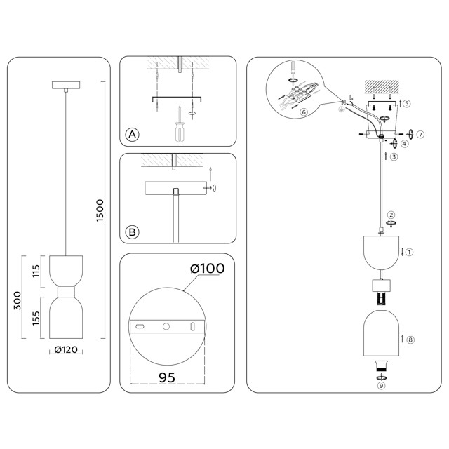 светильник подвесной AMBRELLA High Light E14 60Вт латунь/белый матовый