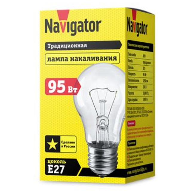 лампа накаливания NAVIGATOR 95Вт E27 230В 1250Лм груша