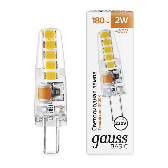 лампа GAUSS Basic G4 2Вт LED 180Лм 3000K силикон