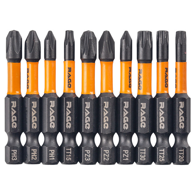набор бит RAGE by VIRA TORX PH1 PH2 PH3 PZ1 PZ2 PZ3 TT15 TT20 TT25 TT30 50мм 10 шт