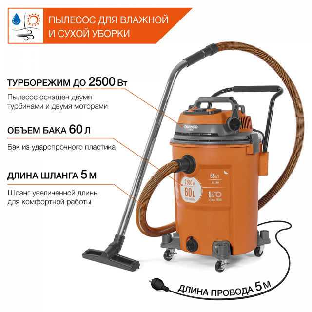 пылесос строительный DAEWOO DAVC 6025S 2500Вт