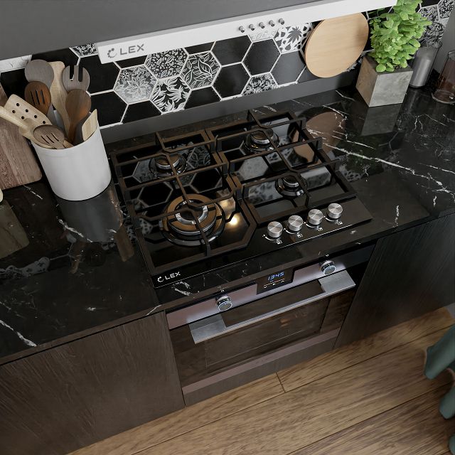 поверхность газ на стекле LEX GVG 640-1 BL 4конф.чугун черн.