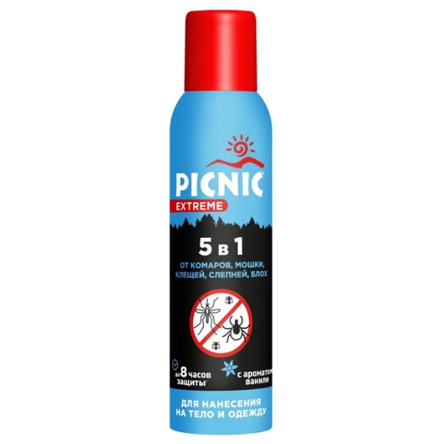 аэрозоль PICNIC Extreme 5в1 от комаров, слепней, клещей, мошек 150мл