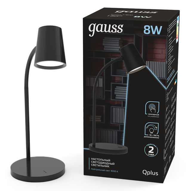 лампа настольная светодиодная GAUSS Qplus LED 8Вт 600Лм 4000K черный