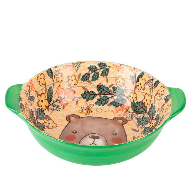 блюдо для запекания NOUVELLE HOME Kawaii Forest Bear 18,5х16х5,5см 0,55л круглое с ручками фарфор