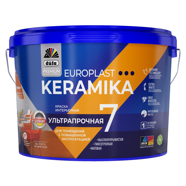 краска в/д DUFA Premium EuroPlast Keramika 7 база 1 для стен и потолков 2,5л белая, арт.МП00-006965