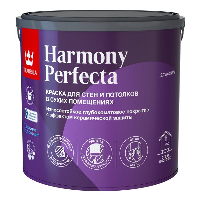 краска акриловая TIKKURILA Perfecta для стен и потолков база C 2,7л бесцветная, арт.700010602