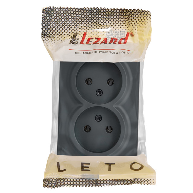 розетка 2 поста LEZARD Leto ПБТ б/з графит