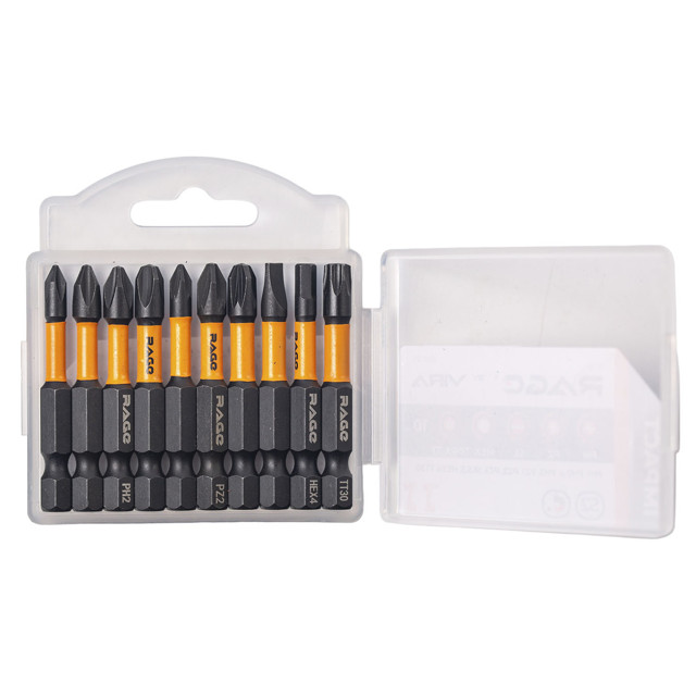 набор бит RAGE by VIRA TORX PH1 PH2 PH3 PZ1 PZ2 PZ3 SL5.5 HEX4 TT30 50мм 10шт