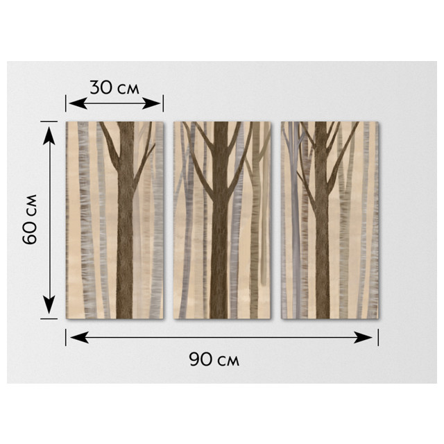картина модульная СТВОЛЫ канвас 300х600мм 3 шт