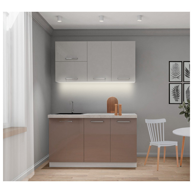 кухонный гарнитур Аверно_Виано 1500мм ЛДСП серый перламутровый/серый камень