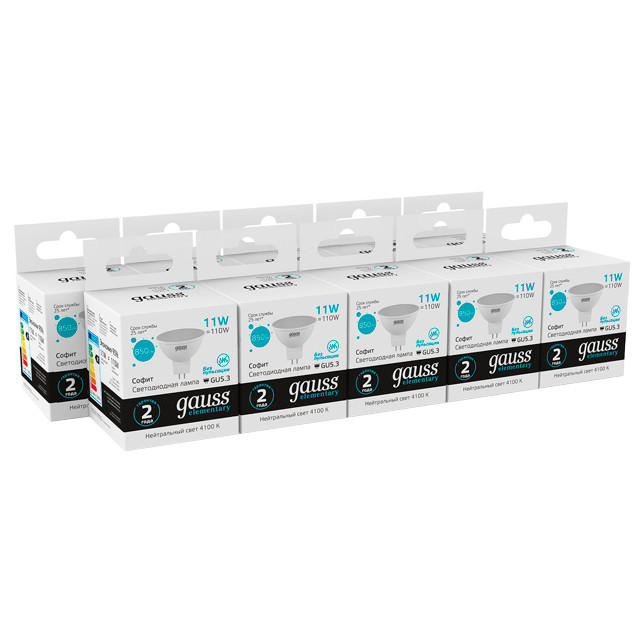 лампа GAUSS Elementary 11Вт GU5.3 LED 850Лм 4100K MR16 спот