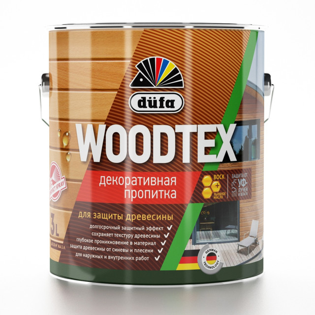 средство деревозащитное DUFA Woodtex 3л тик, арт.Н0000006087