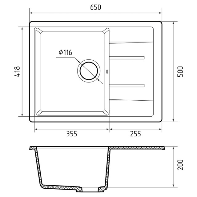 мойка GRANFEST QUADRO 650L 650х500х200мм кашемир мрамор