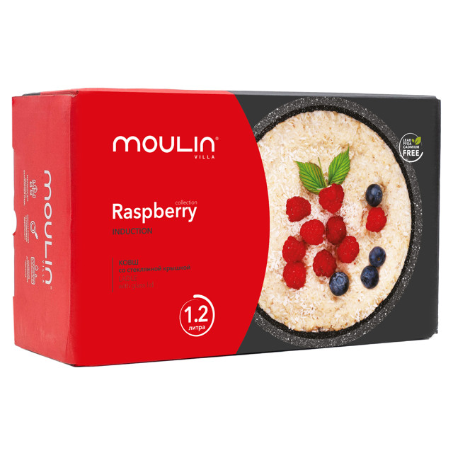 ковш MOULIN VILLA Raspberry 1,2л 16см антипр.покр. кован.алюм. стеклянная крышка индукция