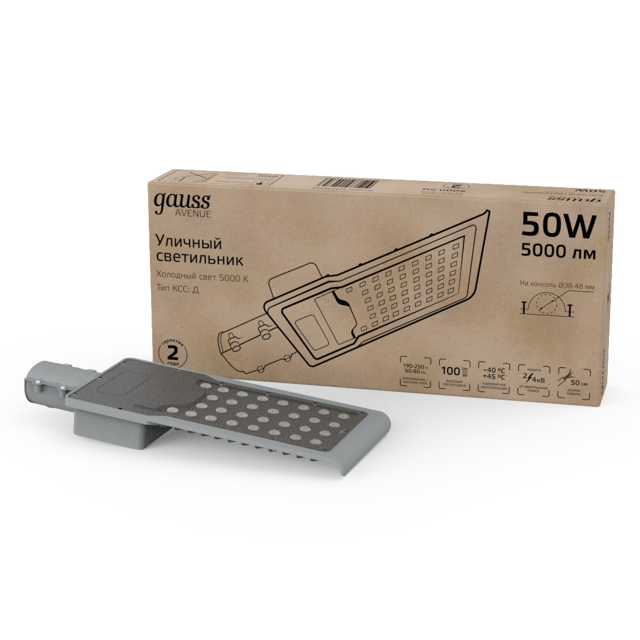 светильник уличный GAUSS Avenue 50Вт LED 5000Лм 5000K алюминий