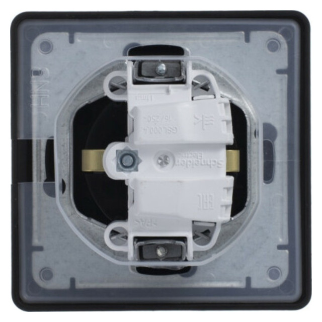 розетка 1 пост SCHNEIDER ELECTRIC Glossa IP44 с заземлением с крышкой, с защитной шторкой, алюминий