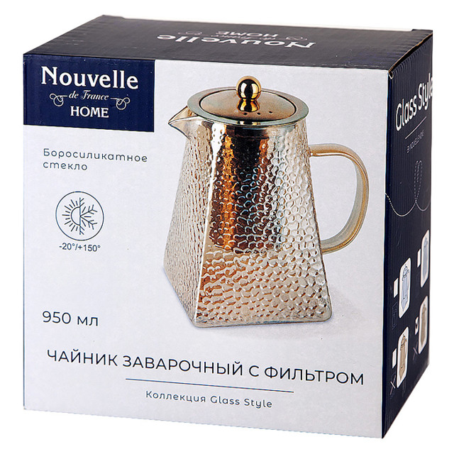 чайник заварочный NOUVELLE HOME Pyramid 0,95л боросиликатное стекло, нерж.сталь