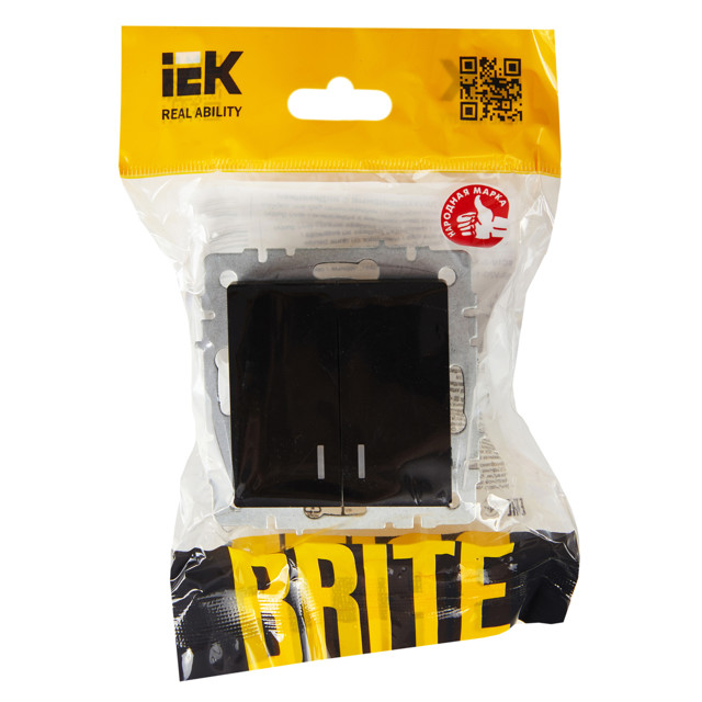 выключатель 2-клавишный IEK BRITE с индикацией 10А черный