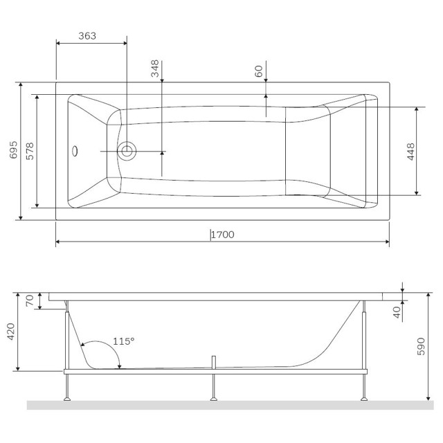 каркас для ванны AM.PM Gem 170х70см