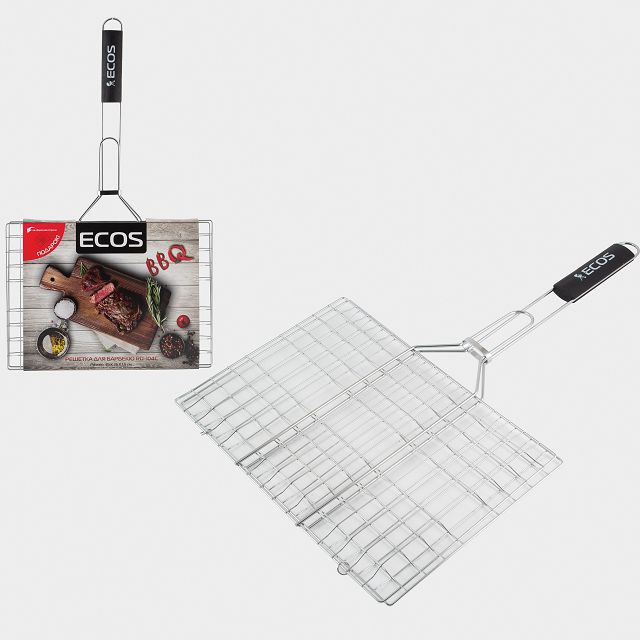 решетка-гриль ECOS 35х25х1,5см хром.сталь, дерево 60см общая длина