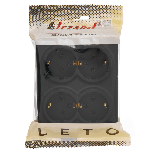 розетка 4 поста LEZARD Leto ПБТ с/з чёрный бархат