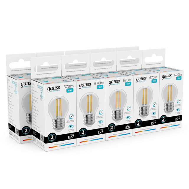 лампа филаментная GAUSS Filament Elementary 10Вт Е27 LED 670Лм 4100К шар
