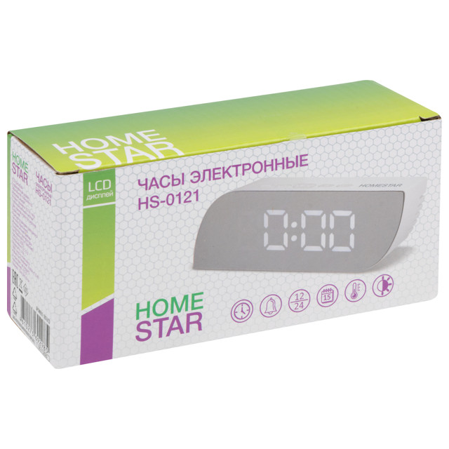 часы электронные HOMESTAR HS-0121 с будильником и термометром белый