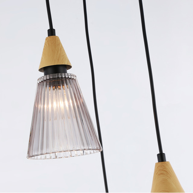 светильник подвесной AMBRELLA High Light E14х3 40Вт черный/светлое дерево/дымчатый