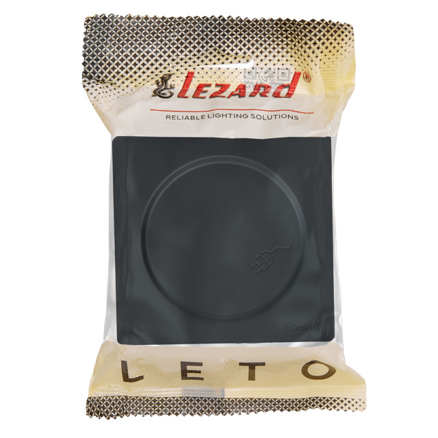 розетка 1 пост LEZARD Leto с/з ПБТ с крышкой графит