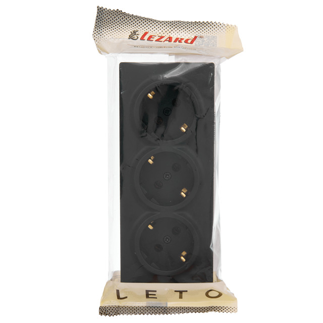 розетка 3 поста LEZARD Leto ПБТ с/з чёрный бархат