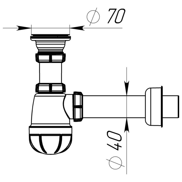 сифон для мойки AQUANT 1.1/2"х40 с метал. решеткой с прямой трубой 40 мм