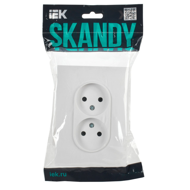 розетка 2 поста IEK Skandy б/з с/ш 10А арктический белый