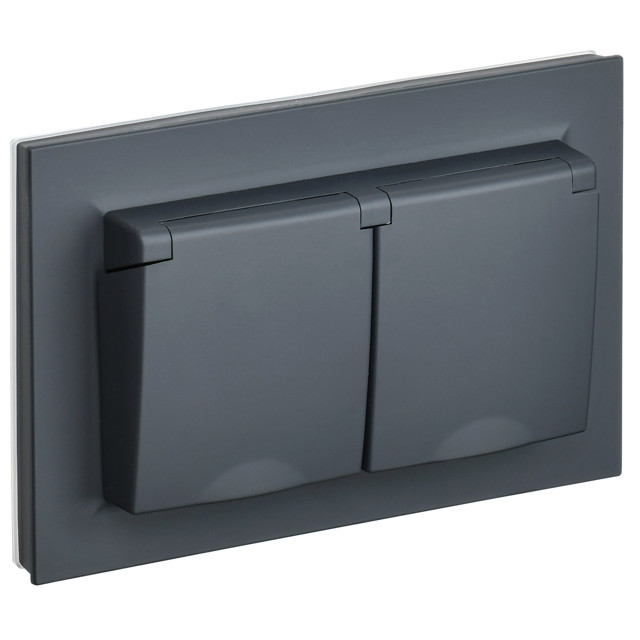 розетка 2 поста IEK BRITE с/з с/ш с крышкой 16А IP44 в сборе графит розетка 2 поста IEK BRITE с/з с/ш с крышкой 16А IP44 в сборе графит