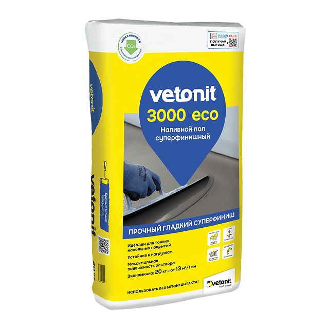 выравниватель для пола VETONIT 3000 ЭКО 20кг финишный
